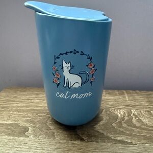 Threshold Cat Mom Blue and White Ceramic Travel Mug
